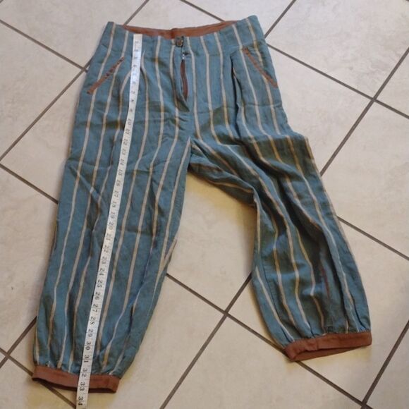 Ozai N Ku relaxed leg crop trouser blue beige stripe size S - Picture 9 of 11